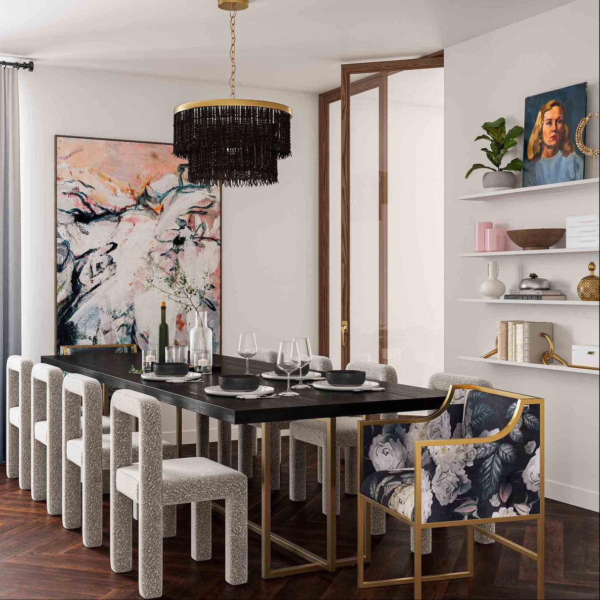 Candelabra Home Hazel Black Boucle Dining Chair Furniture