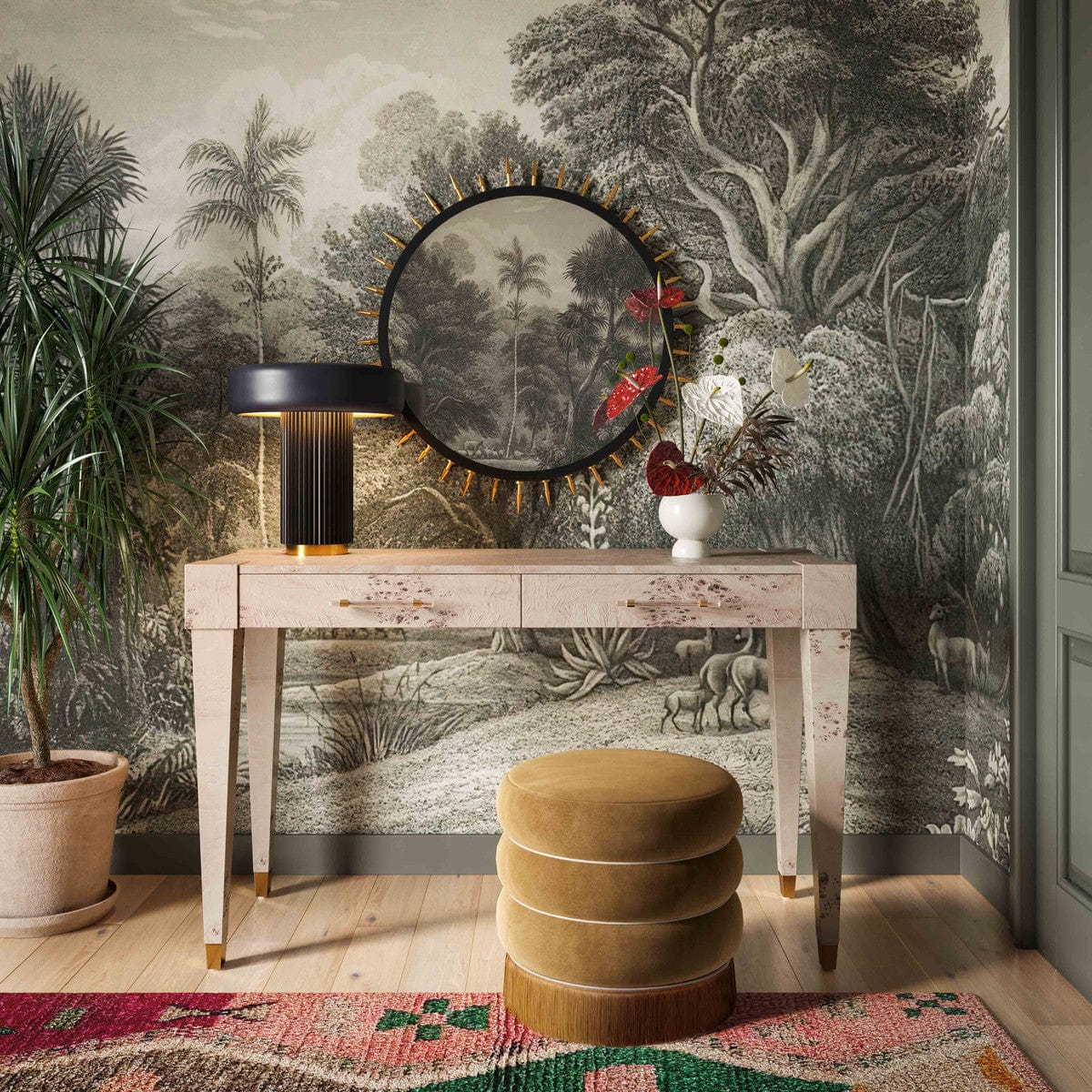 Candelabra Home Lakka Velvet Ottoman Furniture