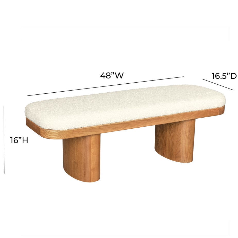 Candelabra Home Ollie White Boucle Wooden Bench Furniture