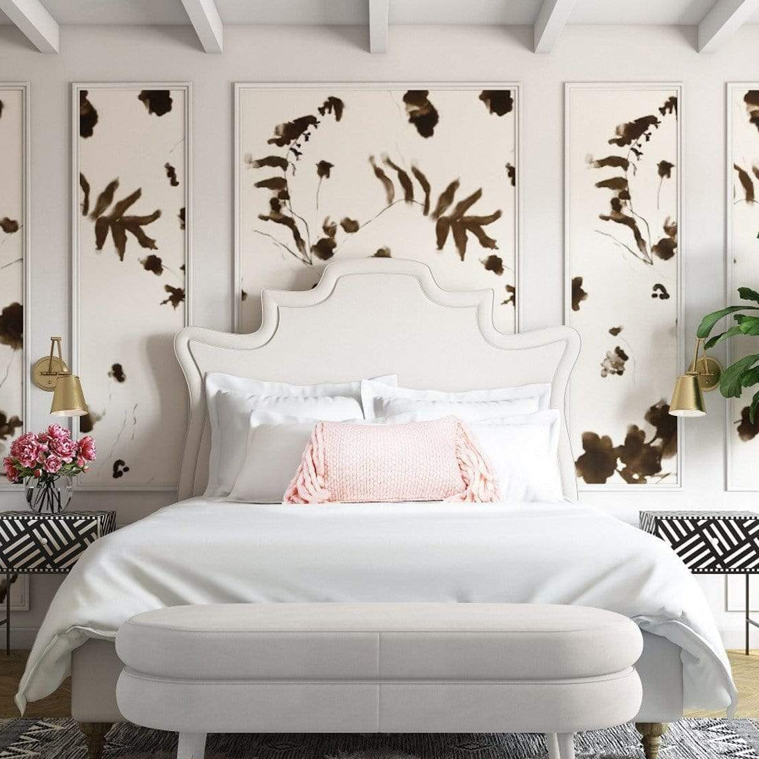 Candelabra Home Serenity Velvet Bed - Cream Furniture