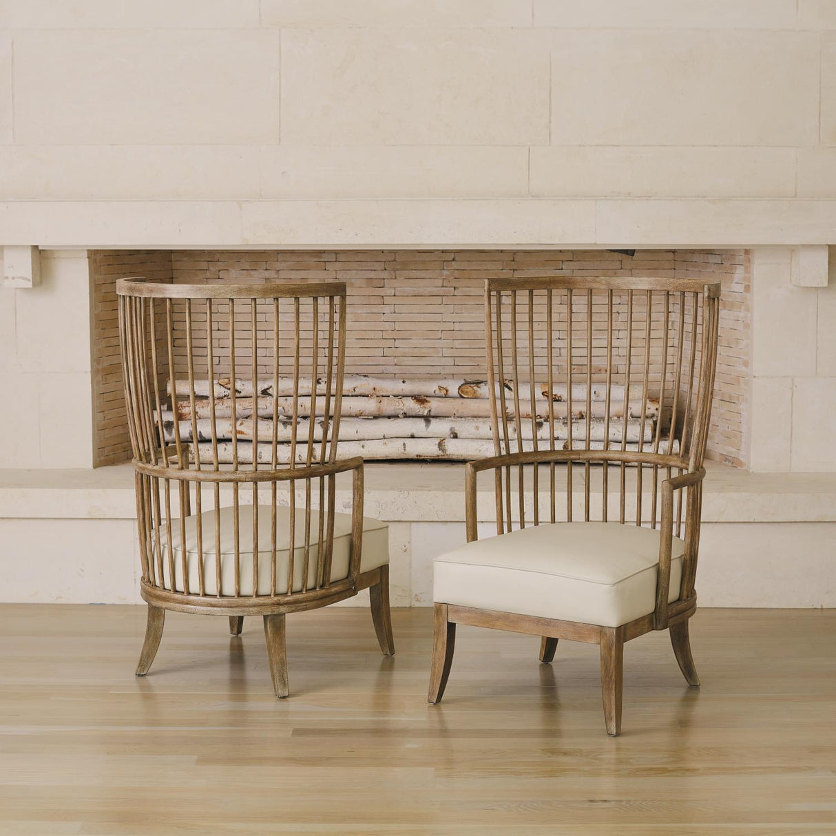 Global Views Spindle Wing Chair - Beige Leather Furniture global-views-7.20194