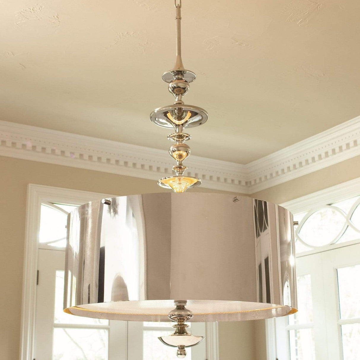 Global Views Turned Pendant in Nickel Finish Lighting