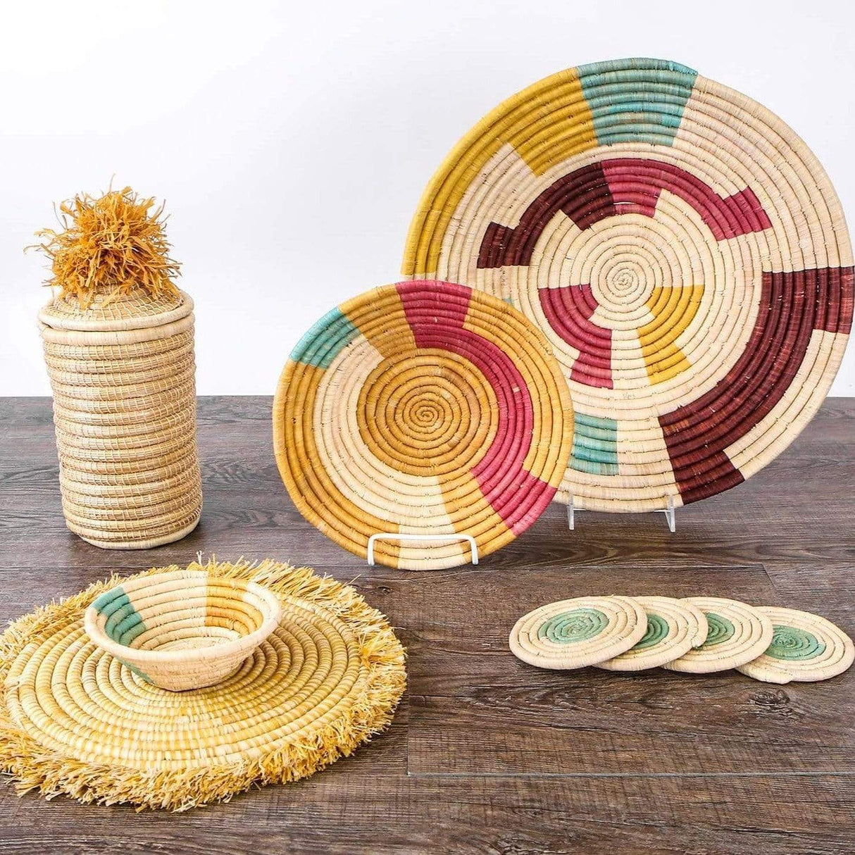 Handwoven Baskets by BLU 10" Medium  Goldenrod & Apricot Msanii Round Basket Decor across-africa-FB.20622
