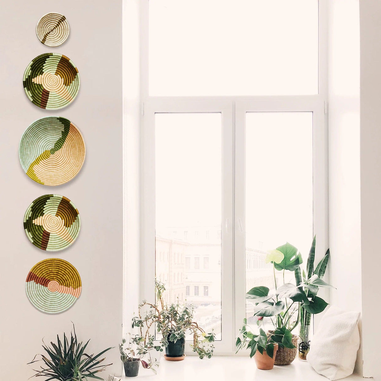 Handwoven Baskets by BLU 6" Small Striped Olive Round Basket Wall across-africa-FB.10712