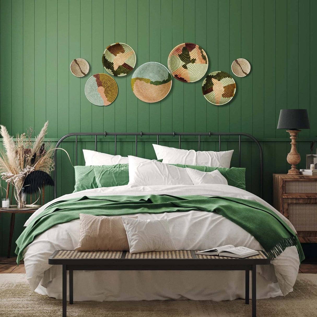 Handwoven Baskets by BLU 6" Small Striped Olive Round Basket Wall across-africa-FB.10712