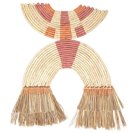 Handwoven Baskets by BLU Flat Peach Wall Decor with Papyrus Tassels Wall across-africa-flat-peach-wall-decor-with-papyrus-tassels