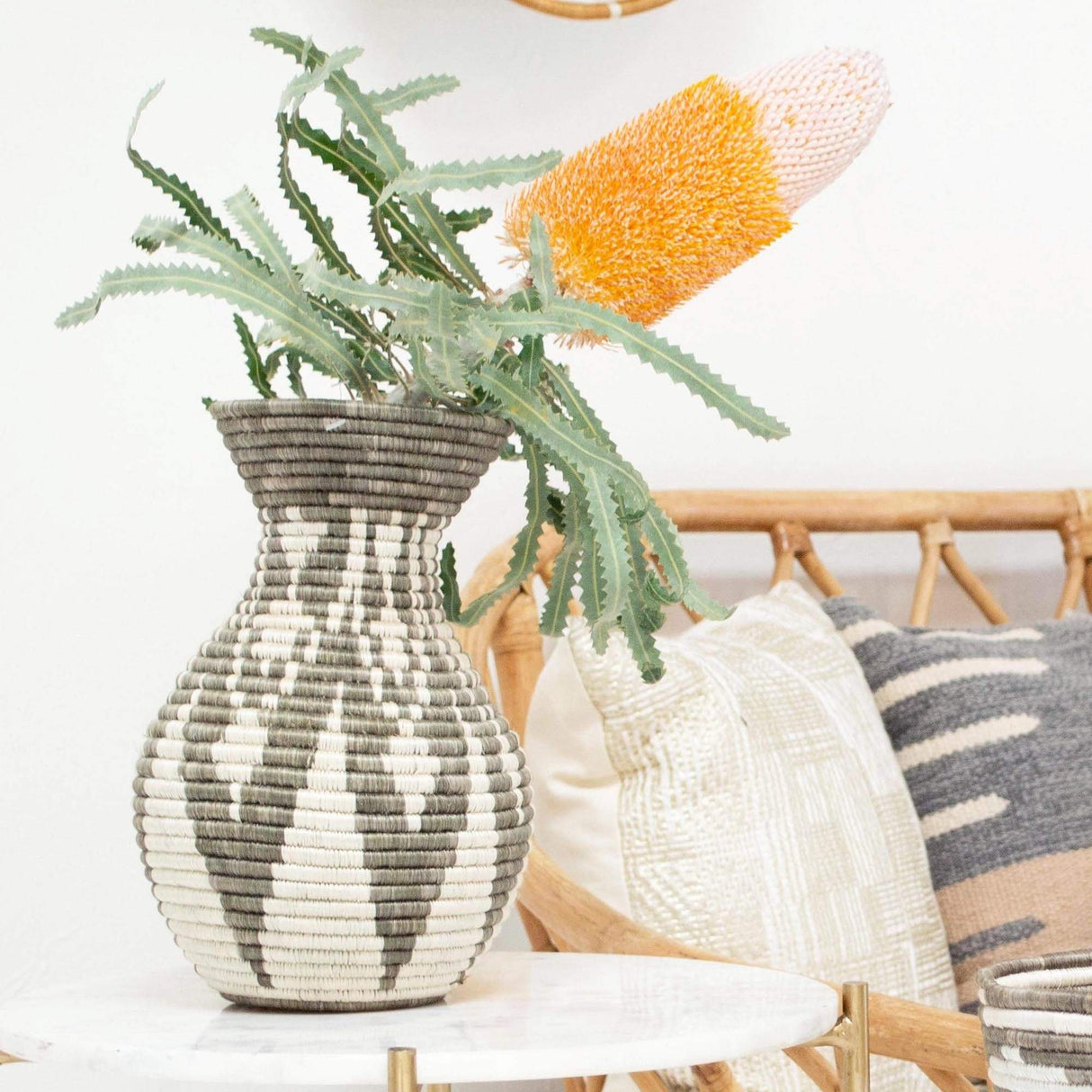 Handwoven Baskets by BLU Light Taupe Plumped Vase Decor across-africa-UV.10018