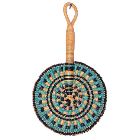 Handwoven Baskets by BLU Teal Round Hand Fan Decor across-africa-FW.30022