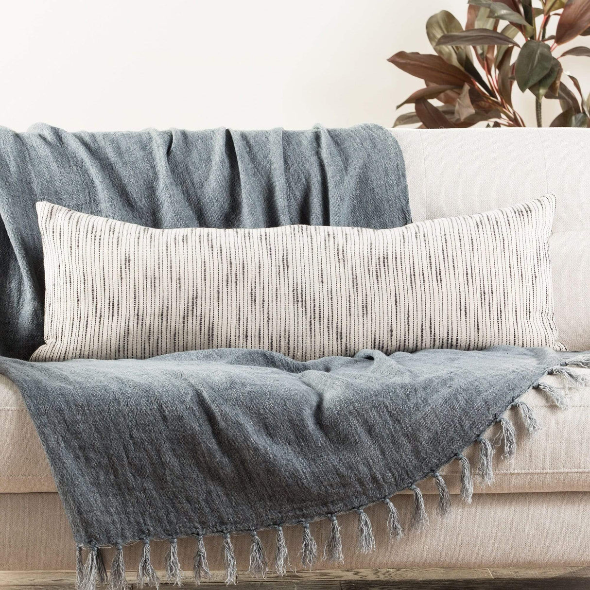 Jaipur Living Linnean Stripe White/ Gray Throw Pillow Pillow & Decor