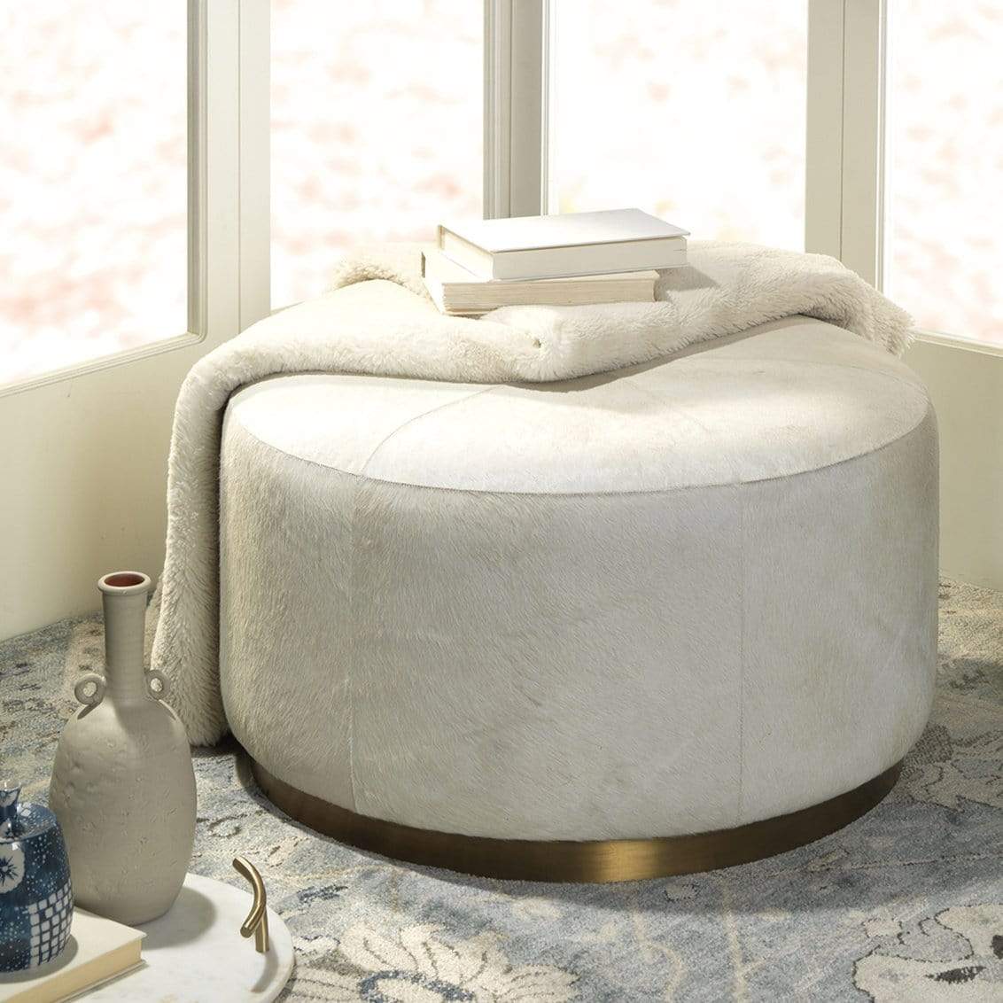 Jamie Young Co. Thackeray Round Pouf - White Furniture