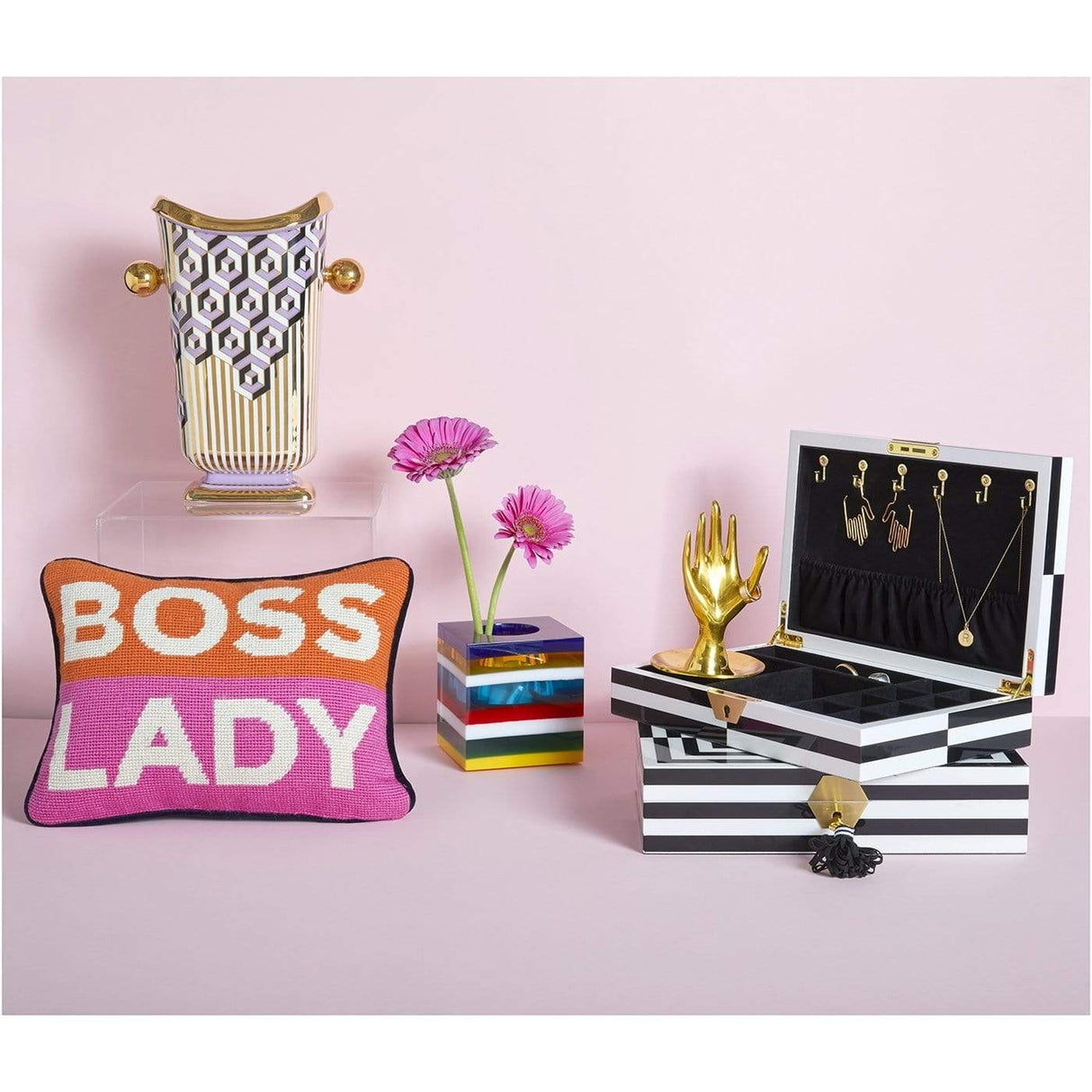 Jonathan Adler Boss Lady Needlepoint Pillow Pillow & Decor jonathan-adler-26660 00848539078912
