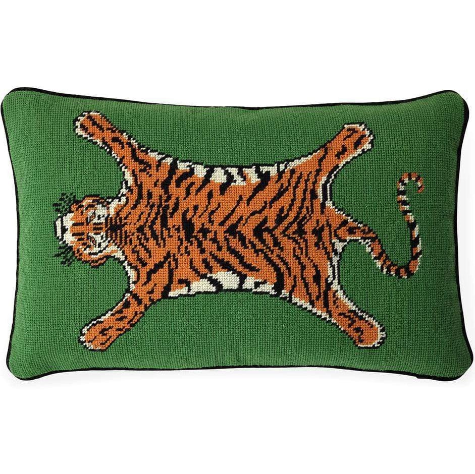 Tiger Needlepoint Pillow Meadow Blu