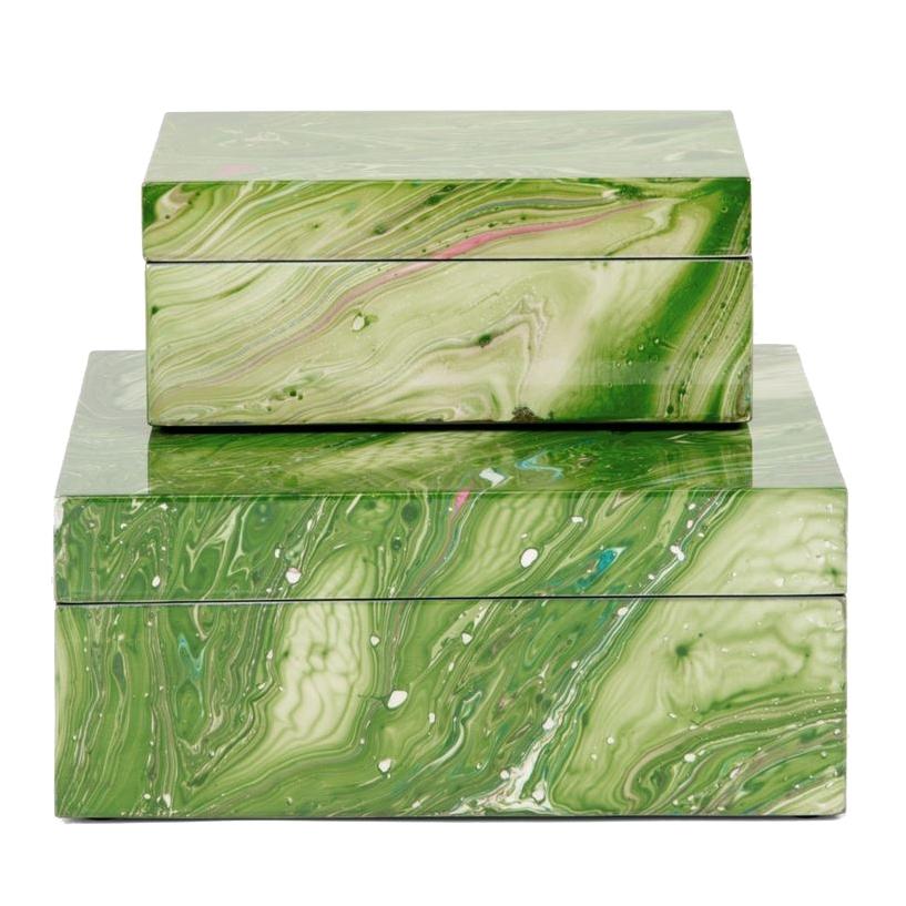Made Goods Noelle Box Set - Green Swirl Lacquered Resin Decor made-goods-OBJNOELLEBXGNS2
