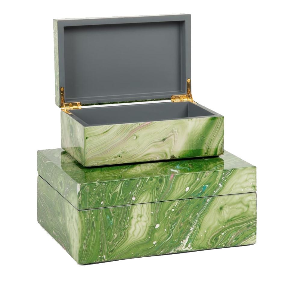 Made Goods Noelle Box Set - Green Swirl Lacquered Resin Decor made-goods-OBJNOELLEBXGNS2