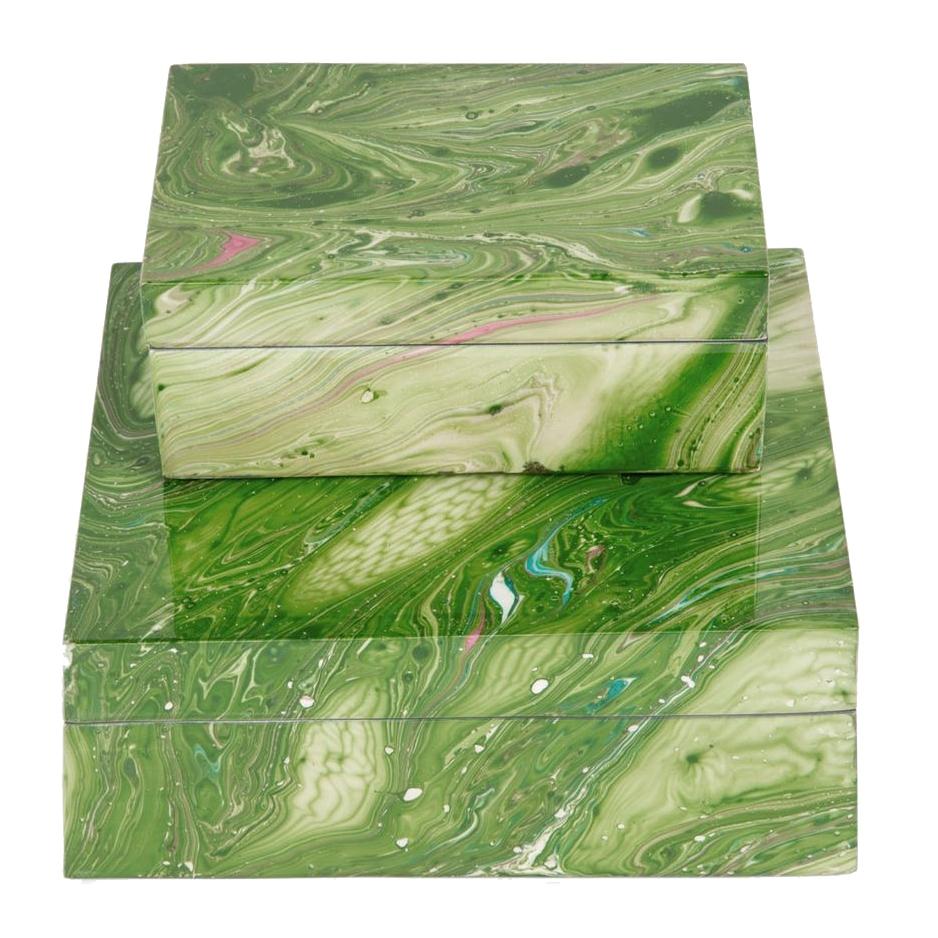 Made Goods Noelle Box Set - Green Swirl Lacquered Resin Decor made-goods-OBJNOELLEBXGNS2