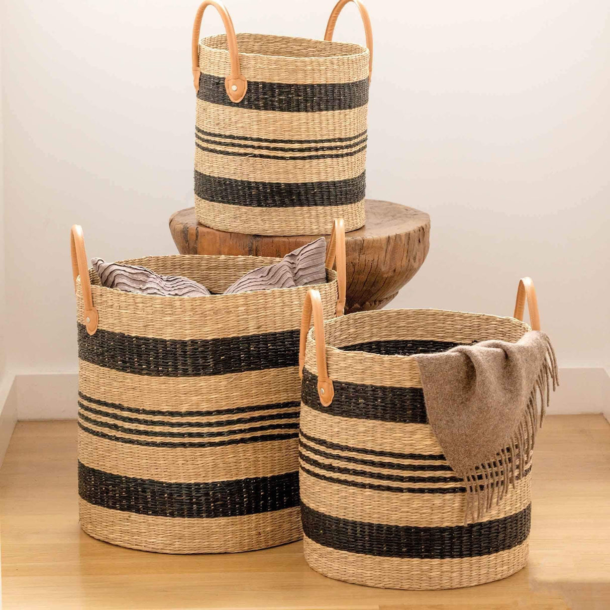 Pigeon & Poodle Hudson Basket - Set of 3 Bedding and Bath pigeon-poodle-05HUDS-BK-BLK