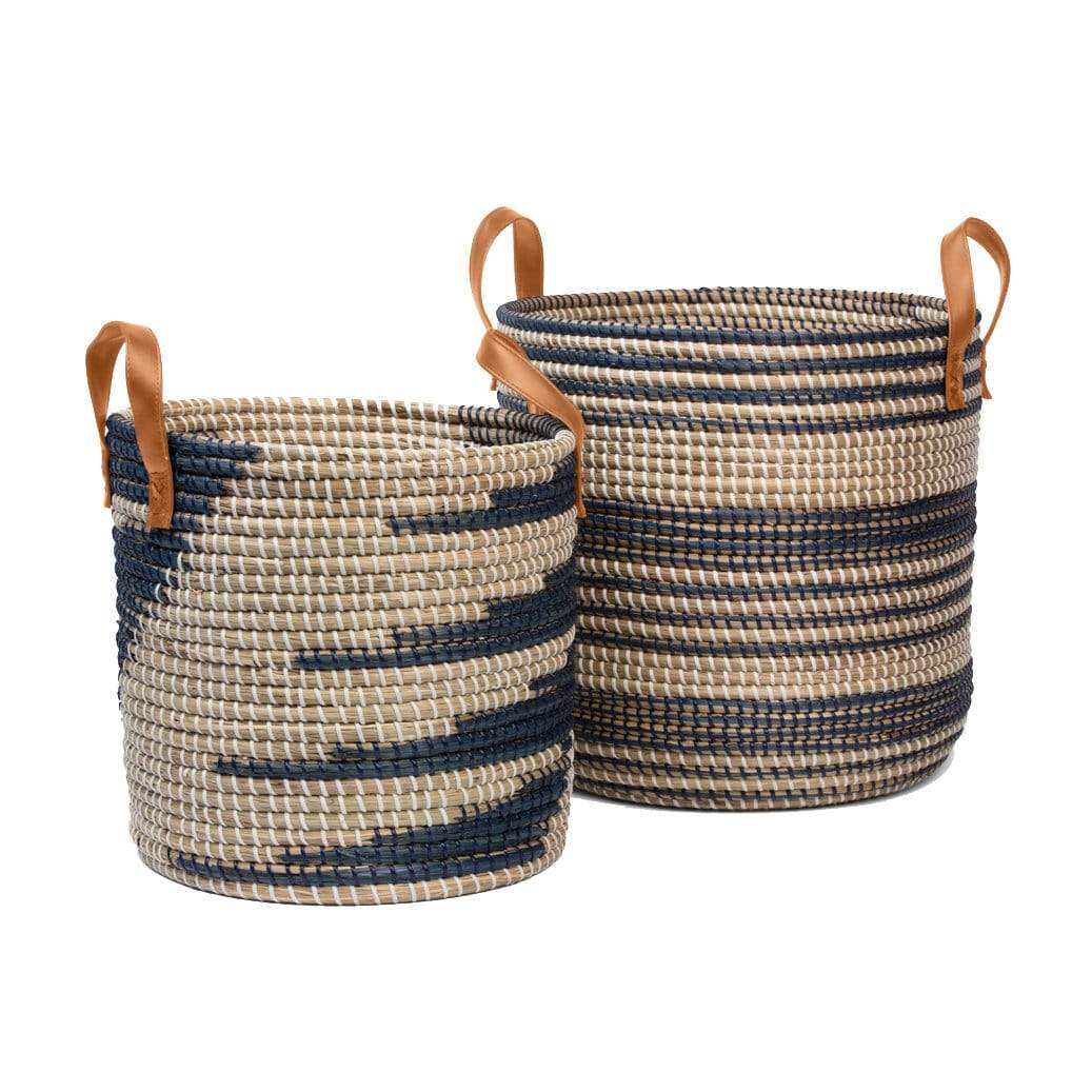 Pigeon & Poodle Olinda Nesting Baskets - Set of 2 Pillow & Decor pigeon-poodle-olinda-baskets-dark-blue-natural