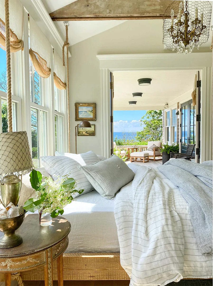 Pom Pom at Home Blake Duvet - White/Ocean Bedding and Bath