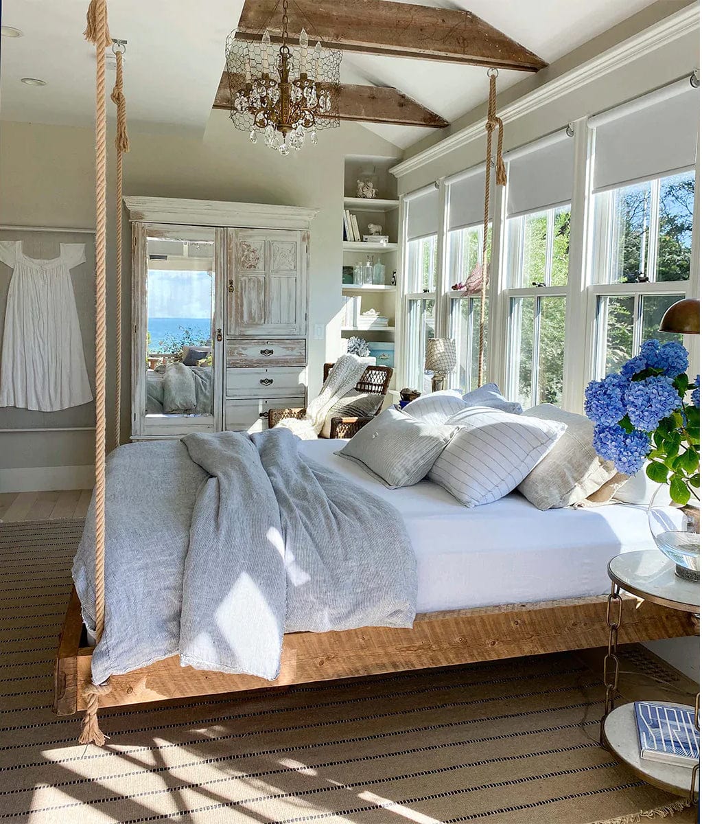 Pom Pom at Home Blake Duvet - White/Ocean Bedding and Bath