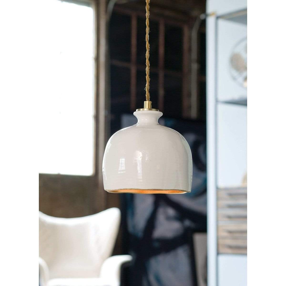 Regina Andrew Bianca Ceramic Pendant - Gloss White and Gold Lighting regina-andrew-16-1103 00844717018121