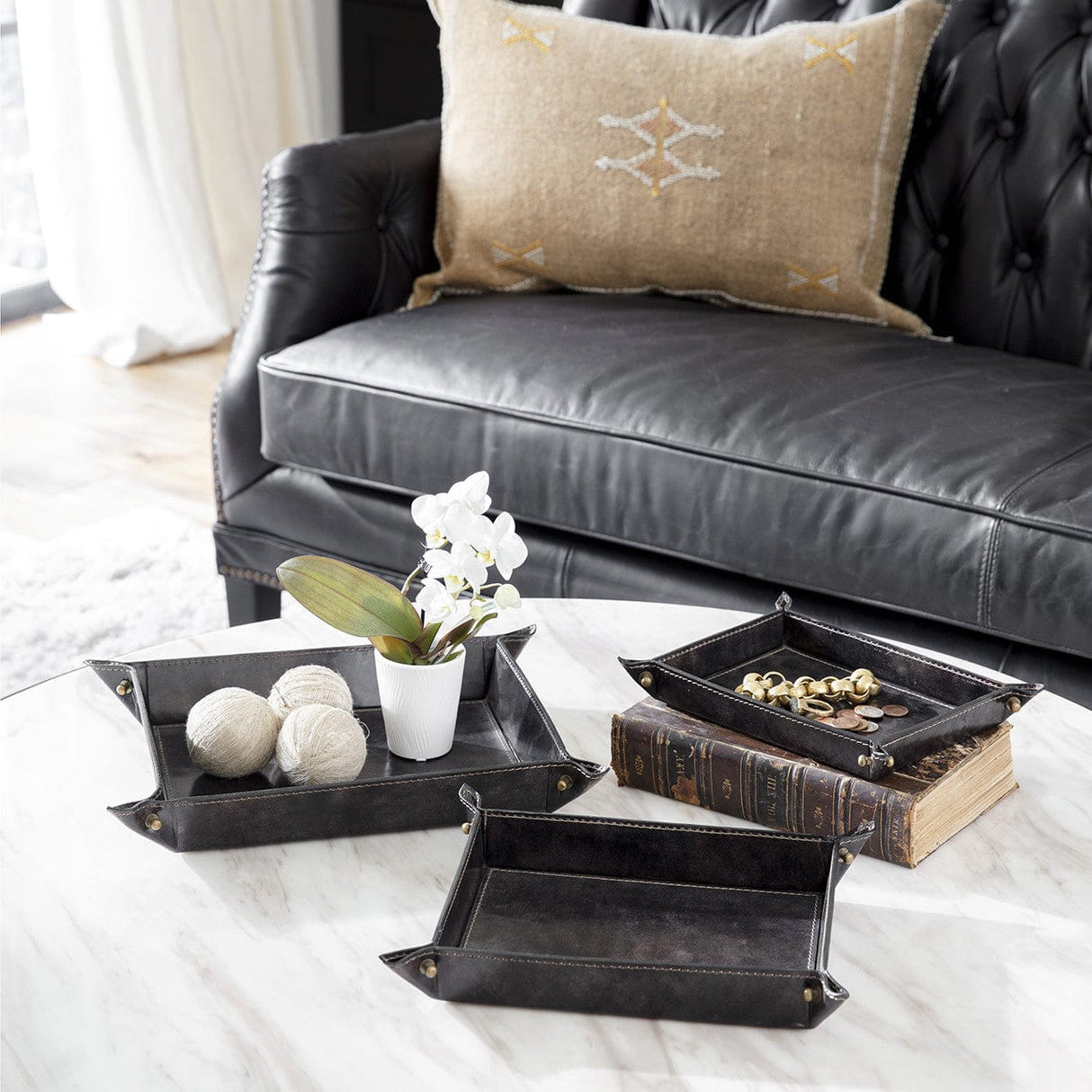 Regina Andrew Derby Leather Tray Set Pillow & Decor