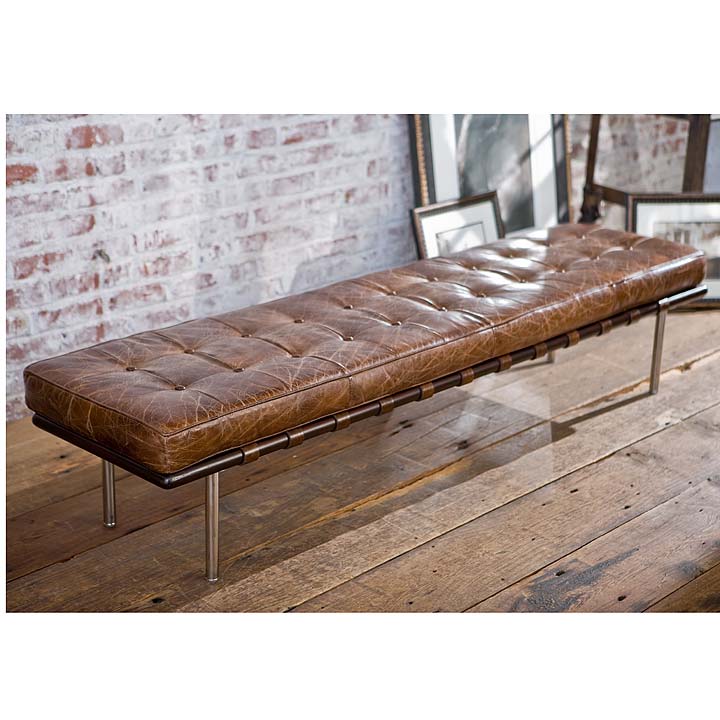 Regina Andrew Tufted Gallery Bench in Vintage Cigar Brown Leather Furniture regina-andrew-32-1007