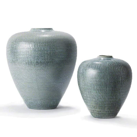 Studio A Check Bulbous Vase - Reactive Silver Blue Decor