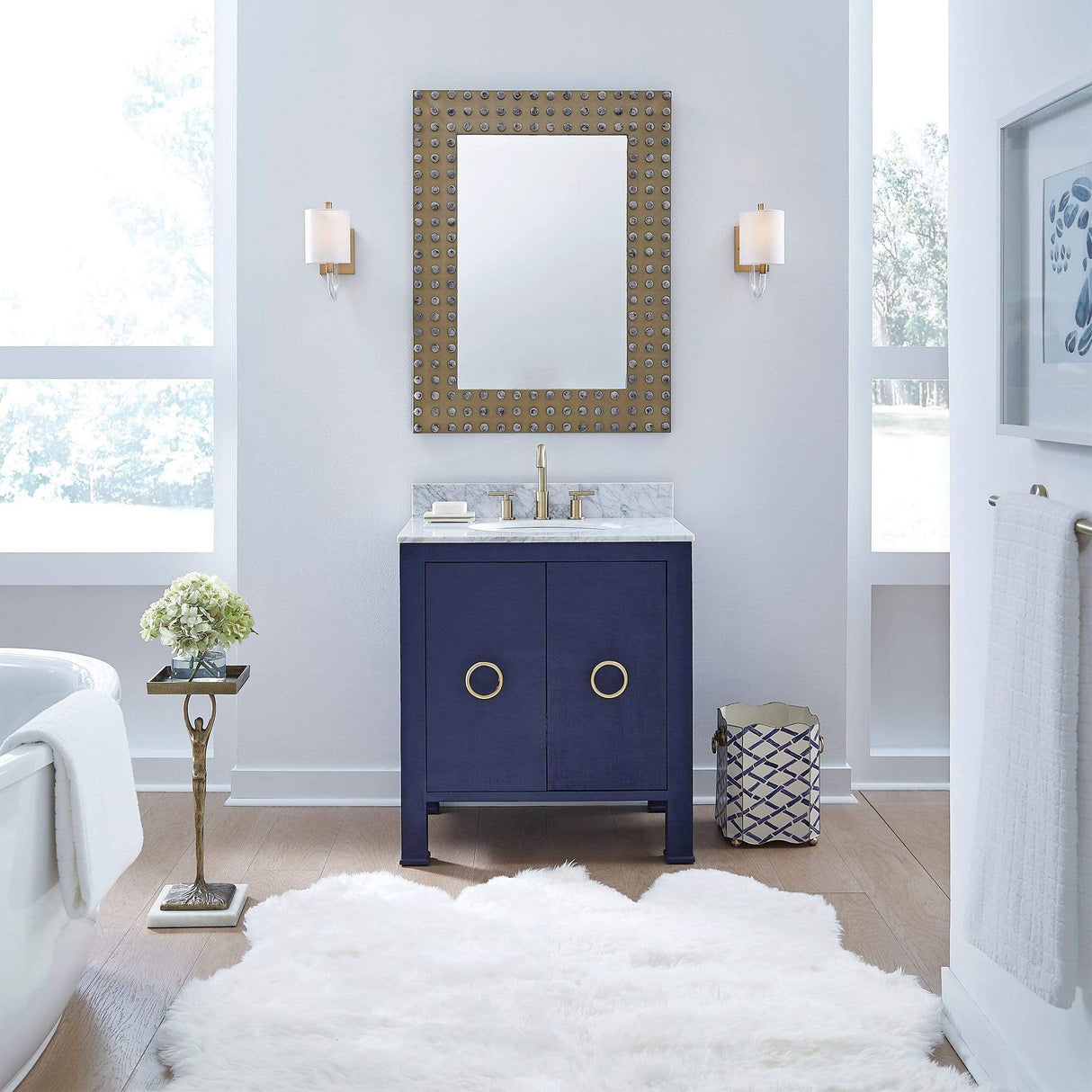 Worlds Away Blanche Bath Vanity - Navy Bedding and Bath