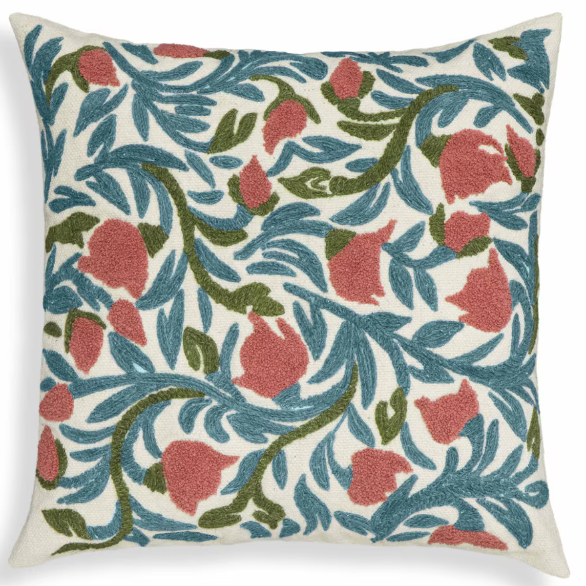 Petal Embroidered Floral Wool Square Accent Cushion