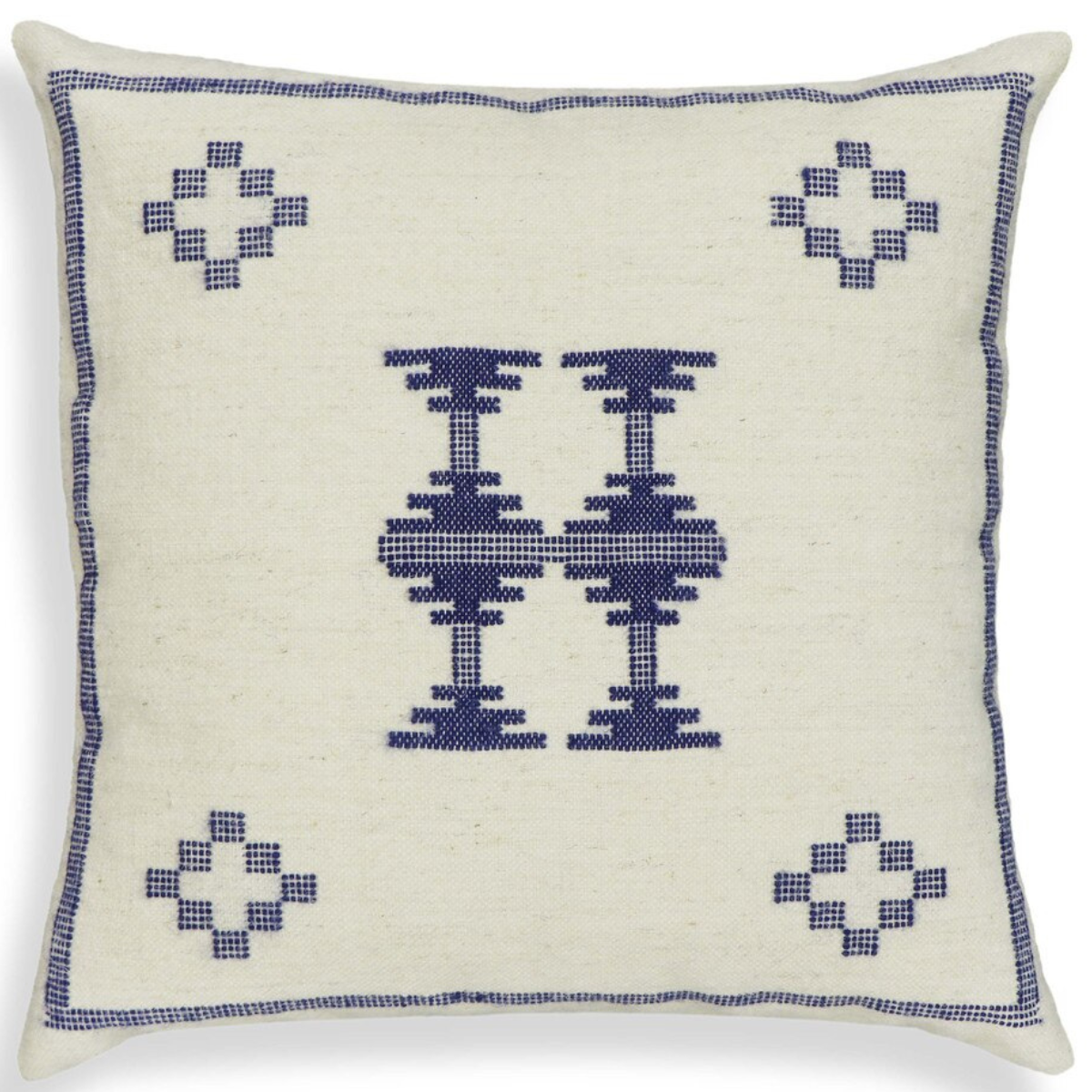 Heritage Cream & Indigo Wool Square Accent Cushion