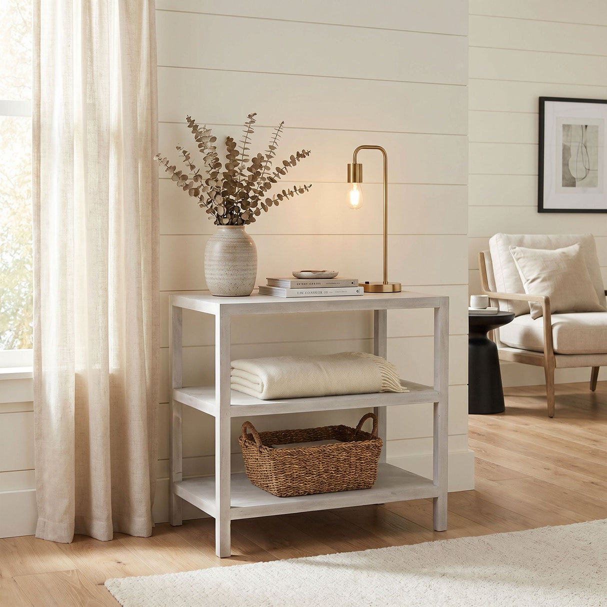2 Shelf Side Table-White Wash Side Tables GTAB235WH 00842449107182