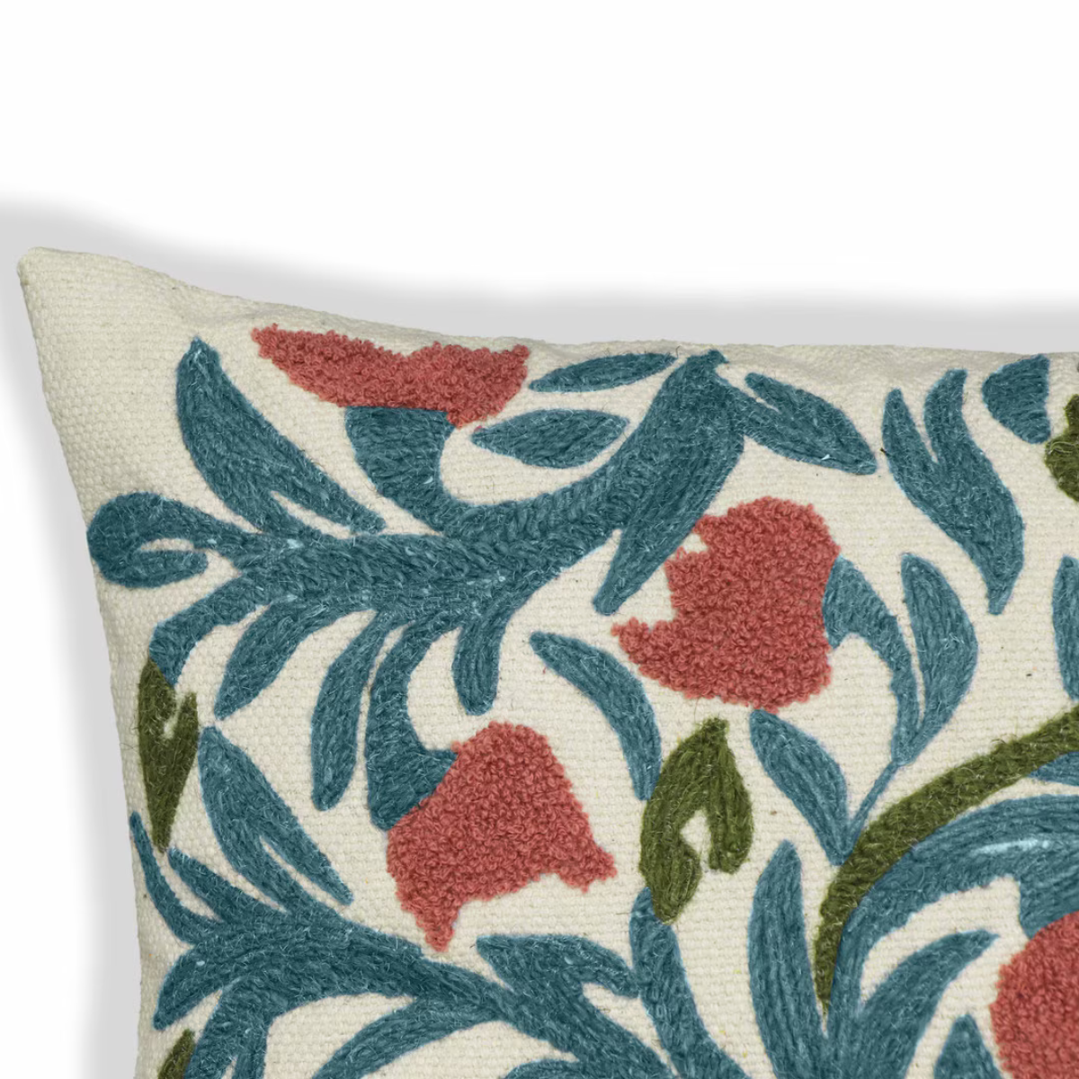 Petal Embroidered Floral Wool Square Accent Cushion