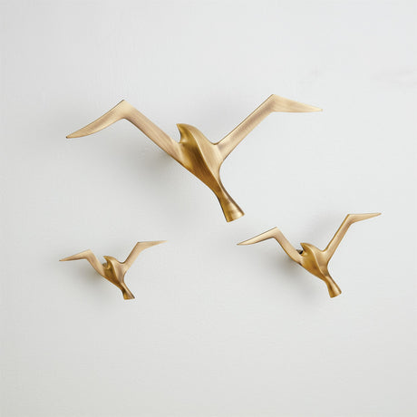 Metallic Flock Wall Decor (Set of 3)-Brass