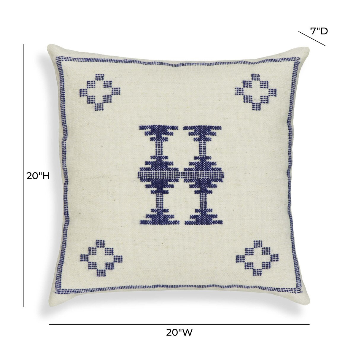 Heritage Cream & Indigo Wool Square Accent Cushion