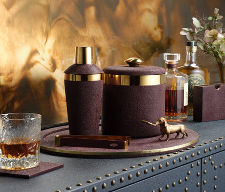 Langston Oxblood/Gold Bar Collection Ice Buckets + Bar Sets