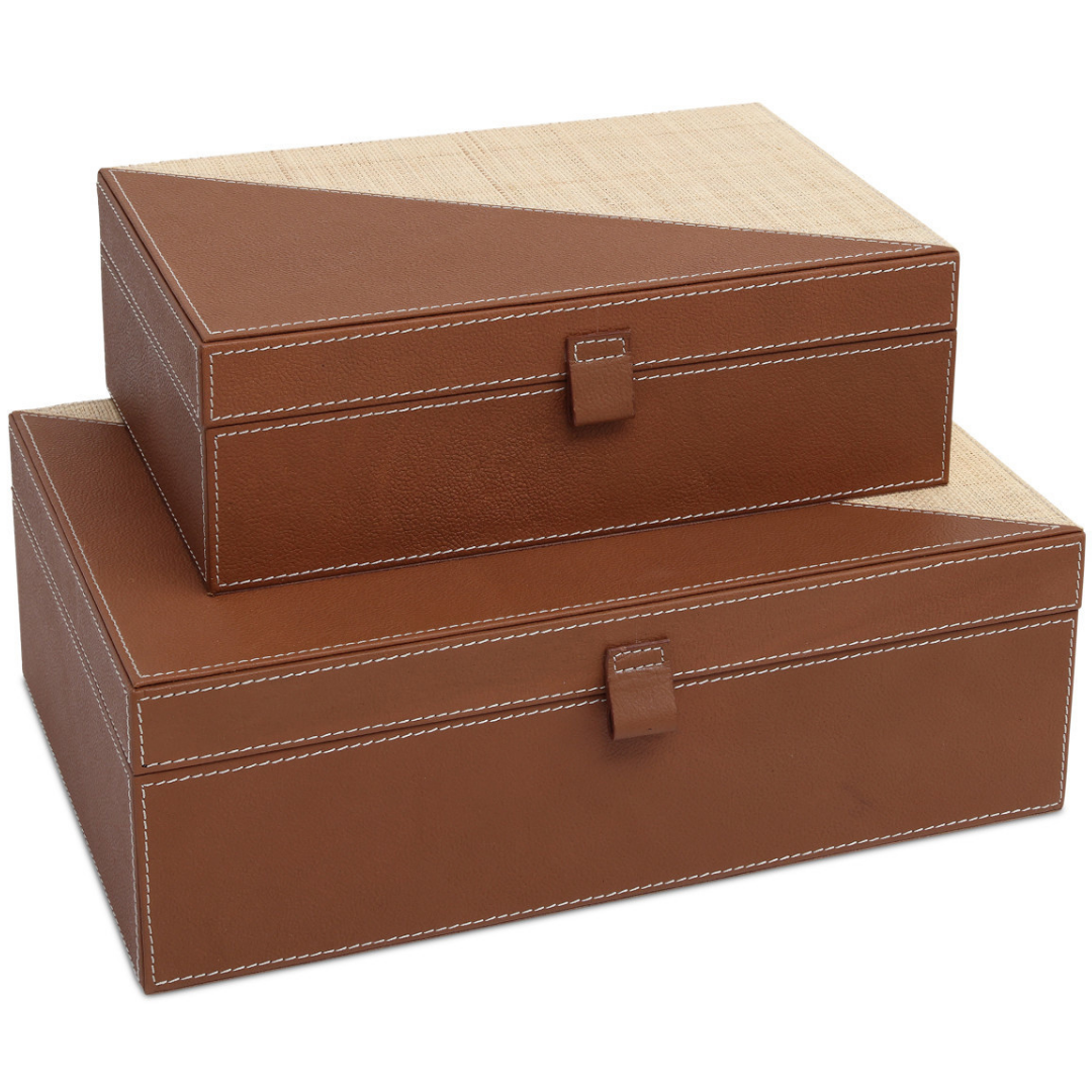 Leather & Raffia Box (Set of 2)