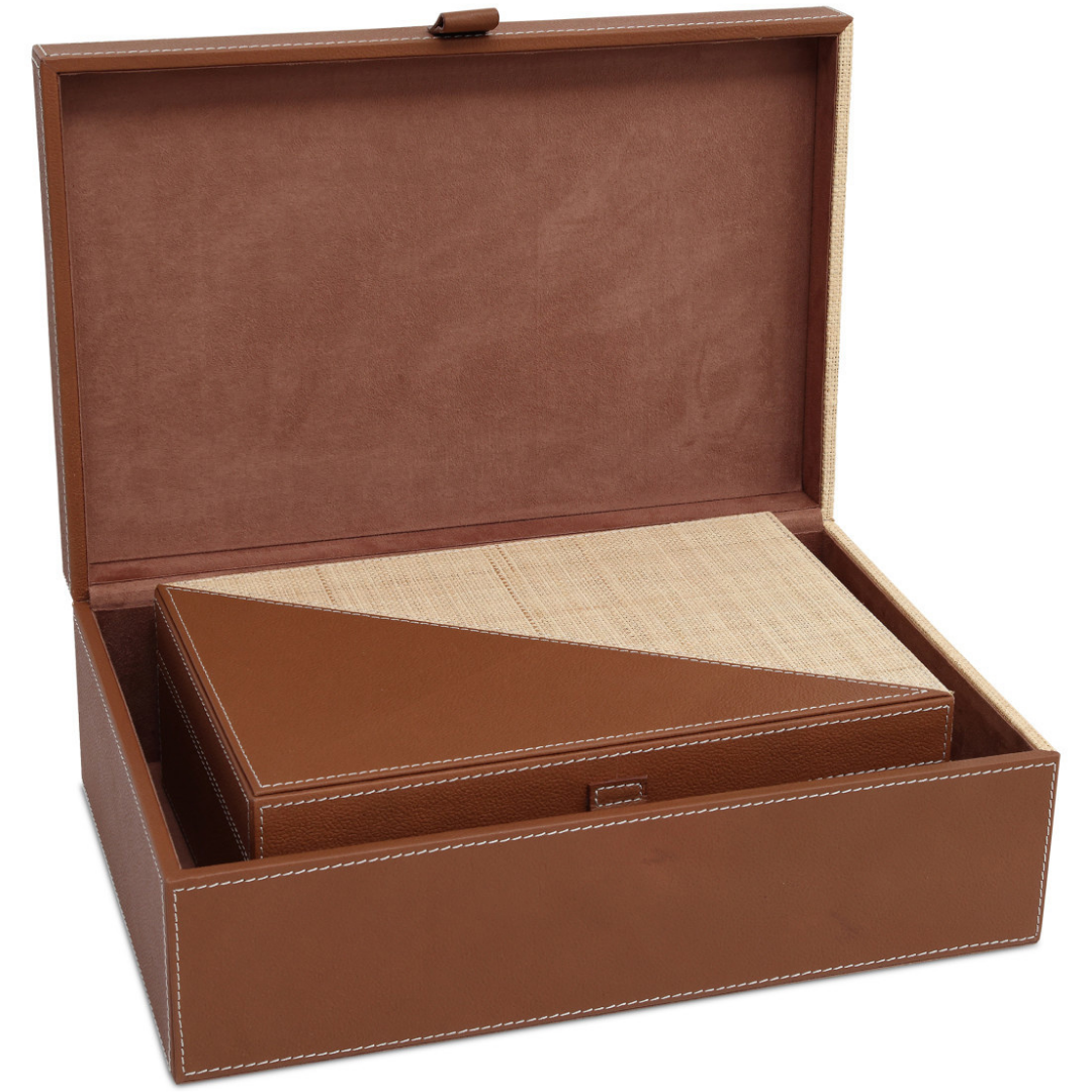 Leather & Raffia Box (Set of 2)