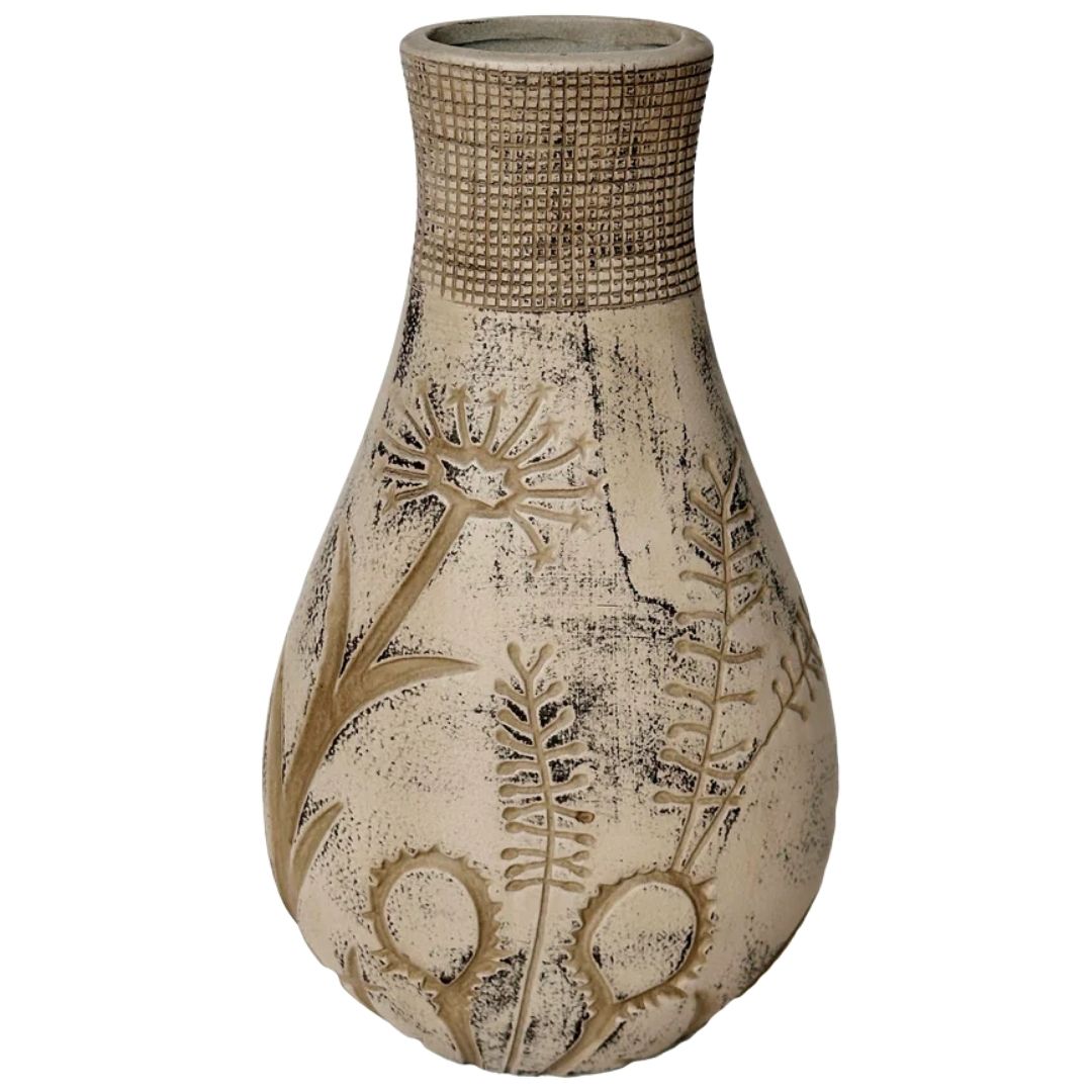Earthy Floral Pattern Vase in Grey