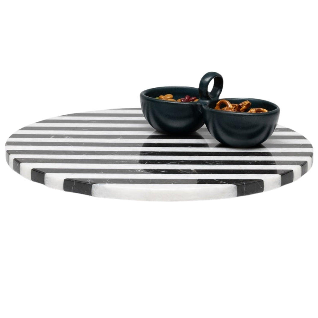 Marceau Black/White Striped Lazy Susan
