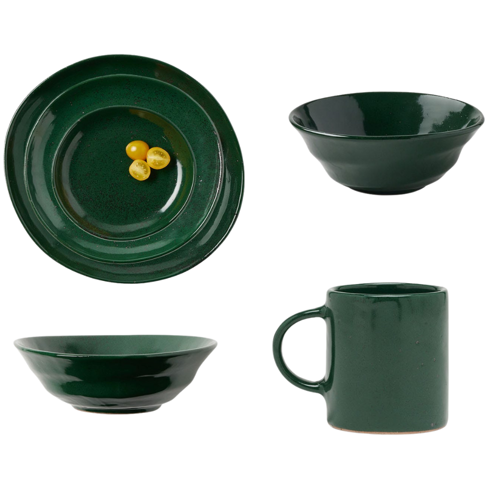 Marcus Dark Green Salt Glaze Dinnerware (Pack of 4)