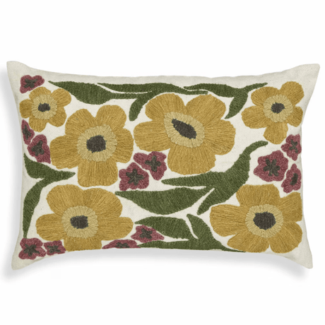 Botanical Embroidered Daisy Wool Accent Cushion Pillow & Decor TOV-C18739