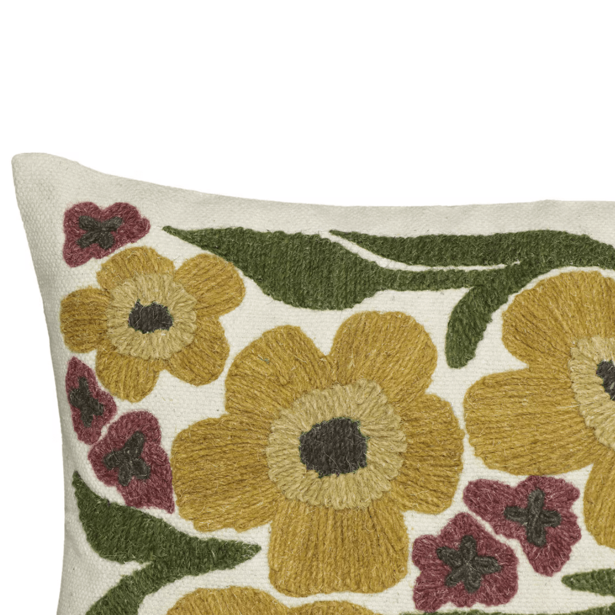 Botanical Embroidered Daisy Wool Accent Cushion Pillow & Decor TOV-C18739