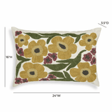 Botanical Embroidered Daisy Wool Accent Cushion Pillow & Decor TOV-C18739