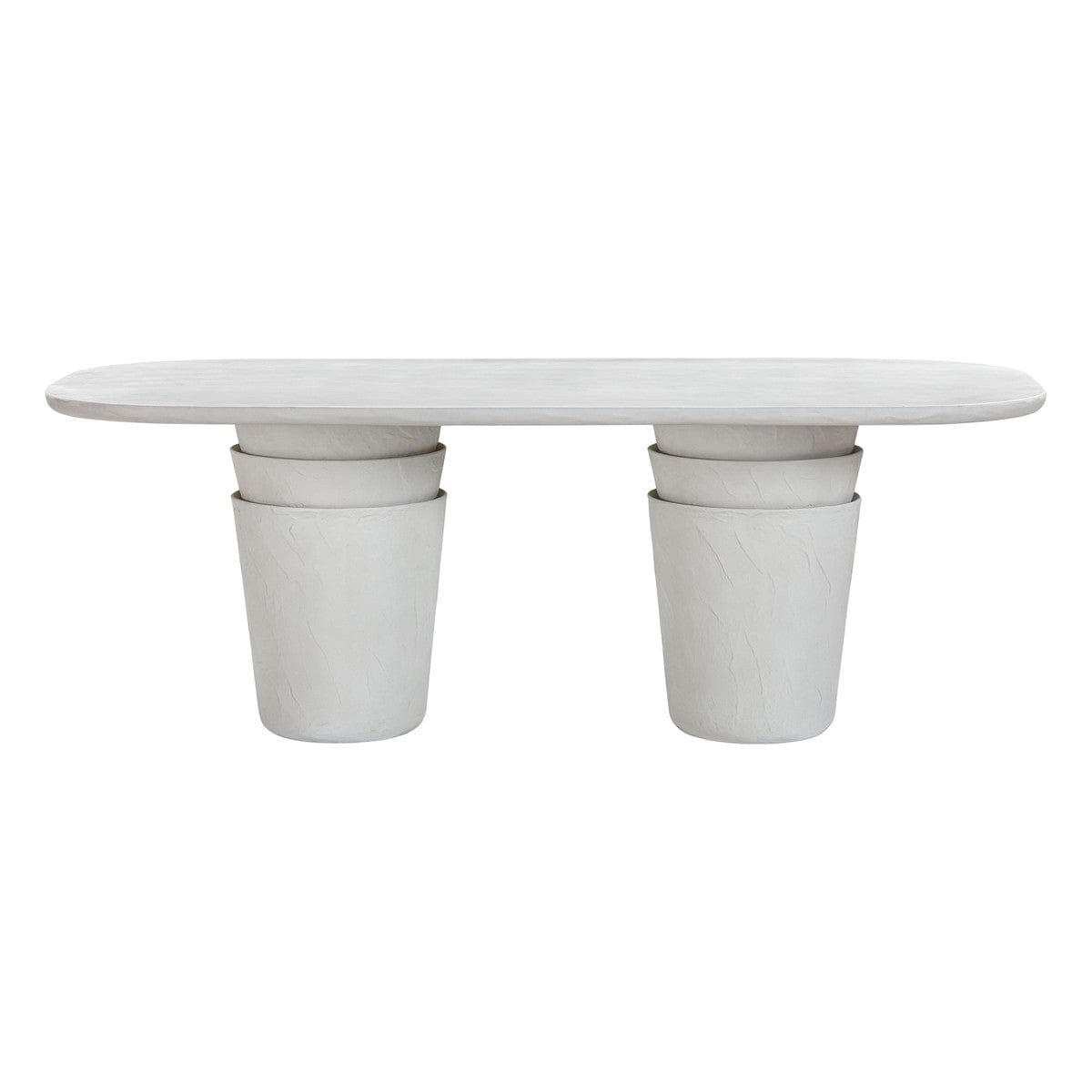Candelabra Home Margot Light Grey Faux Plaster Indoor / Outdoor Concrete 83" Oval Dining Table Outdoor Dining Table TOV-O54297