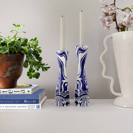 Candelabra Home Serene Candlestick Blue Swirl Resin Candlestick