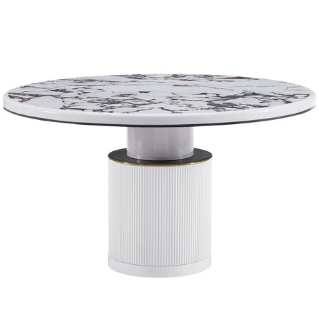 Candelabra Home Vanessa White Marble Lacquer 53" Round Dining Table Dining Tables TOV-D68760