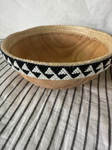 Hand Beaded Wooden Bowls (Set of 2)