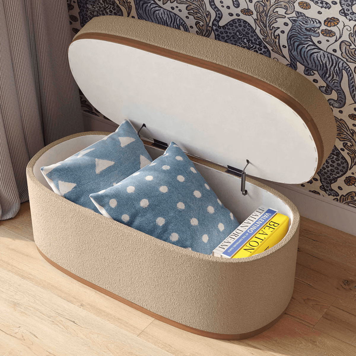 Indigo Oval Storage Ottoman Ottoman