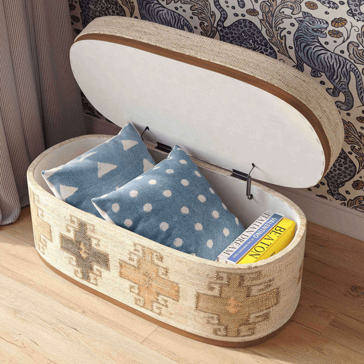 Indigo Oval Storage Ottoman Ottoman