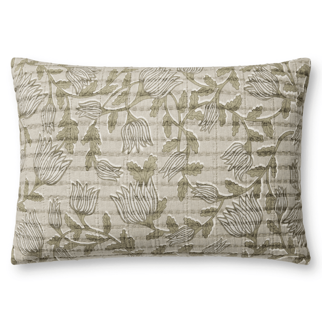 Jean Stoffer × Loloi Pillow - Natural/Sage Pillows JEANSTOFFER1626-NATSAGE-COVER